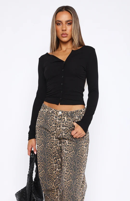 Damen Langarm Crop-Top mit eleganter V-Öffnung und figurbetontem Schnitt Drune