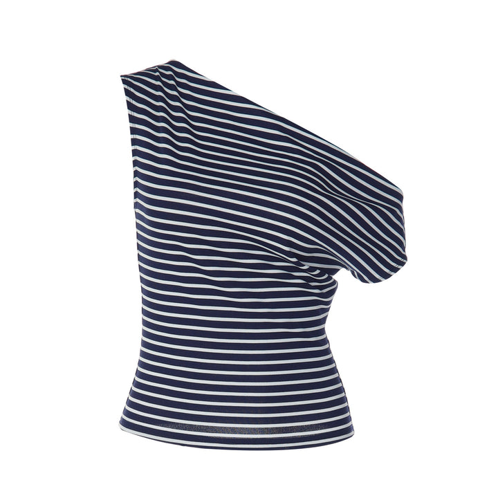 Damen Einseitig Schulterfreies Oberteil mit gestreiftem Design Drune