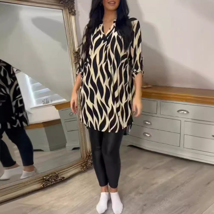Damen Blusenkleid mit modernem Grafikdesign und asymmetrischem Saum Drune
