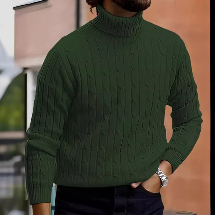 Herren nan gerippter Rollkragenpullover mit Zopfmuster und körpernaher Slim-Fit-Silhouette Drune