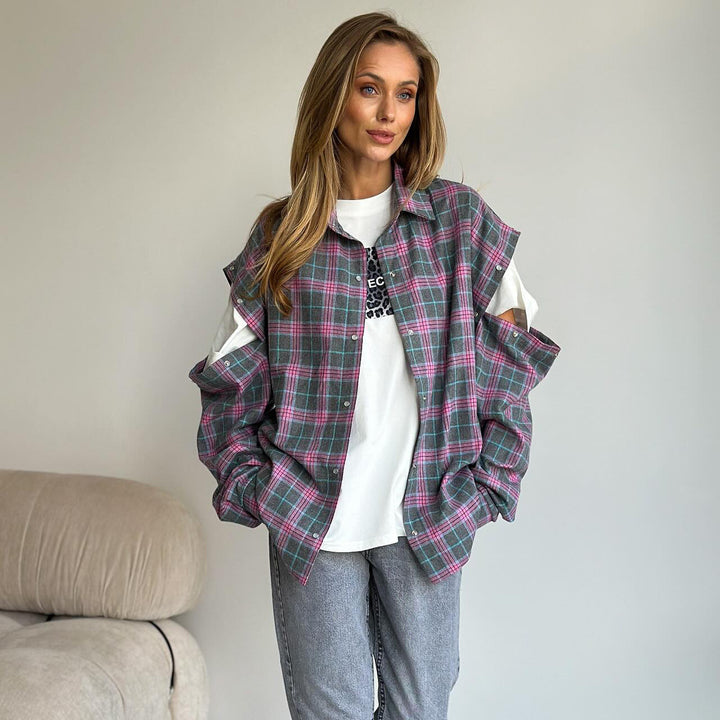 Damen Karomuster Overshirt mit einzigartigem Schnitt und modischem Detail Drune