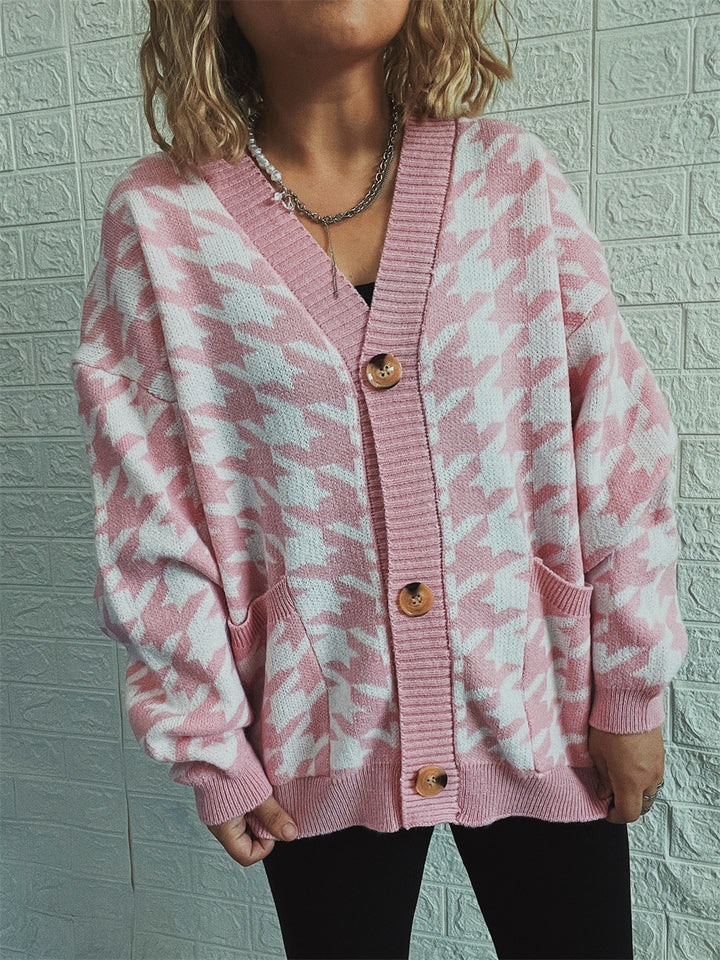 Damen lässige Strickjacke mit modernem Hundezahlenmuster Drune