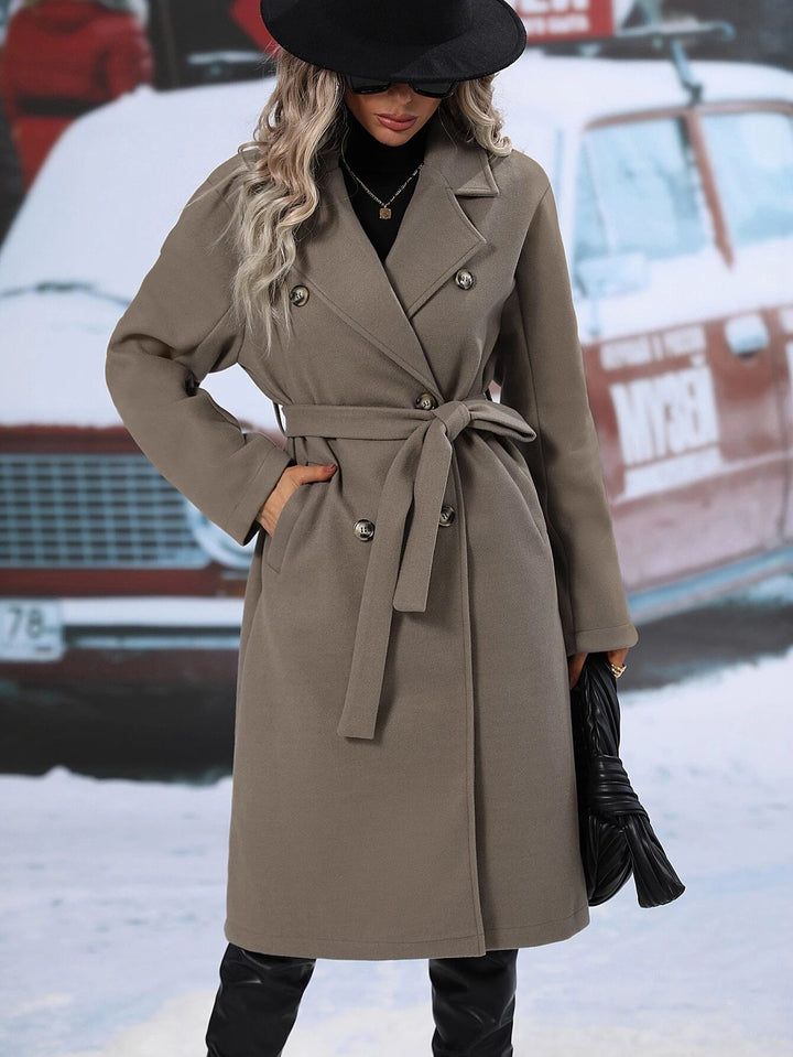 Damen eleganter Oversized-Mantel mit doppelter Knopfleiste und schickem Gürtel Drune