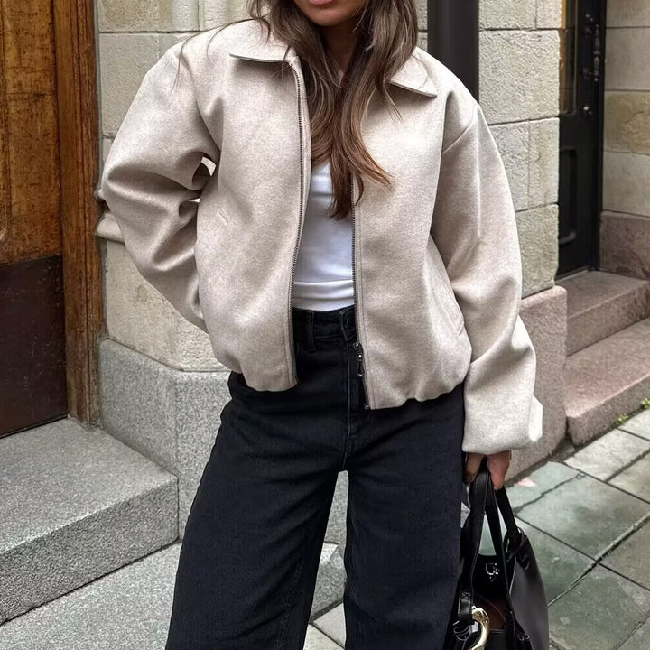 Damen leichte Blousonjacke mit elastischem Saum und praktischen Taschen Drune
