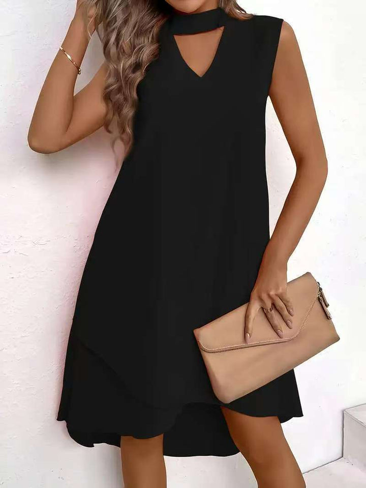 Damen asymmetrisches A-Linien Kleid mit schickem Schlüssellochausschnitt und fließendem Schnitt Drune