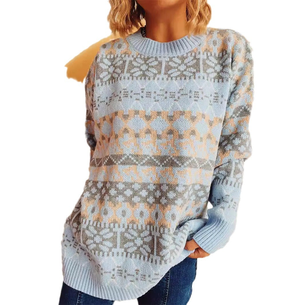 Damen bequemer Pullover mit traditionellem Norweger-Muster und lässigem Schnitt Drune