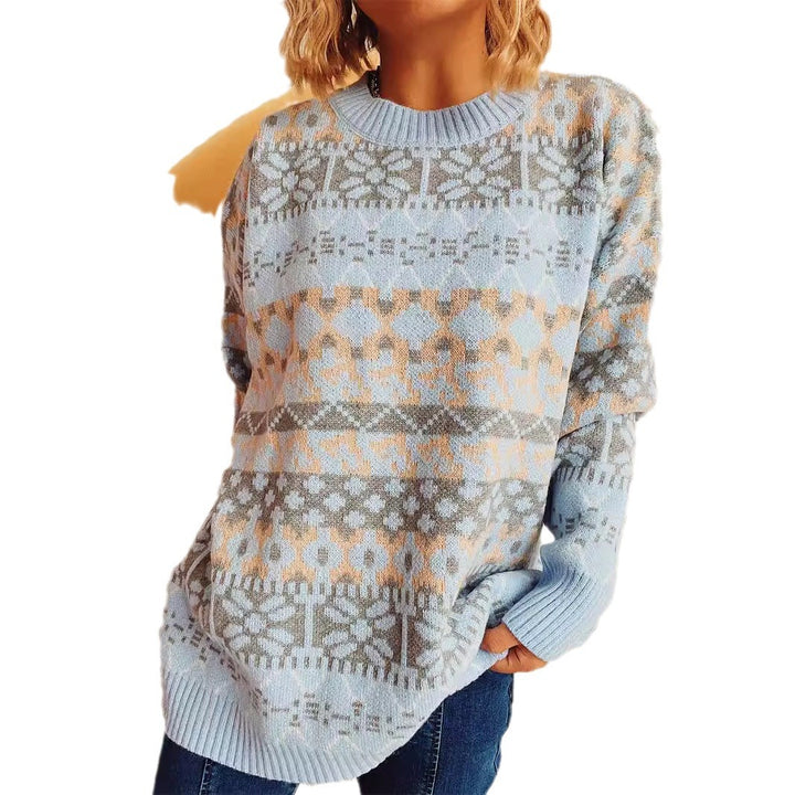 Damen bequemer Pullover mit traditionellem Norweger-Muster und lässigem Schnitt Drune