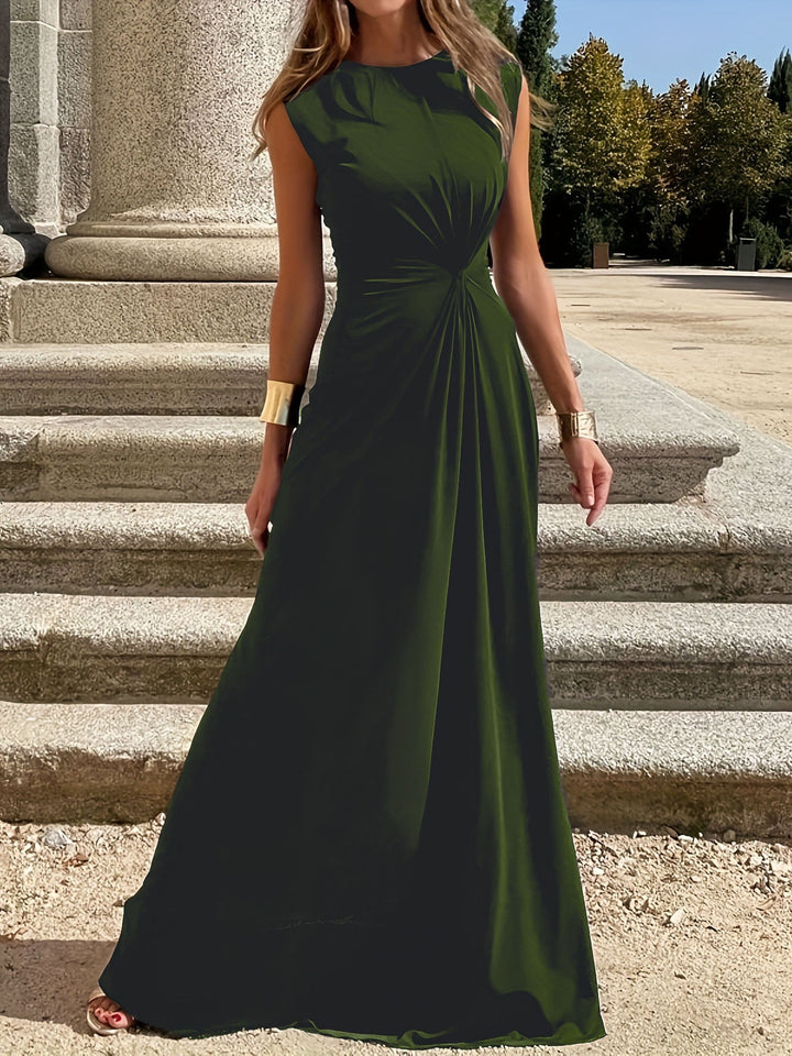 Damen Elegantes Maxikleid mit Raffungen und Rundhalsausschnitt Drune