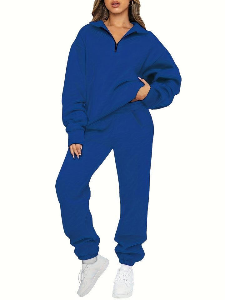 Damen nan zweiteiliges Relax-Set mit halbverdecktem Halbzip-Sweatshirt im Oversize-Schnitt und hohem Komfortbund Jogginghose Drune