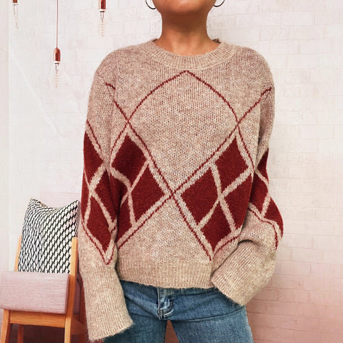 Damen Strickpullover mit modernem Karomuster Drune
