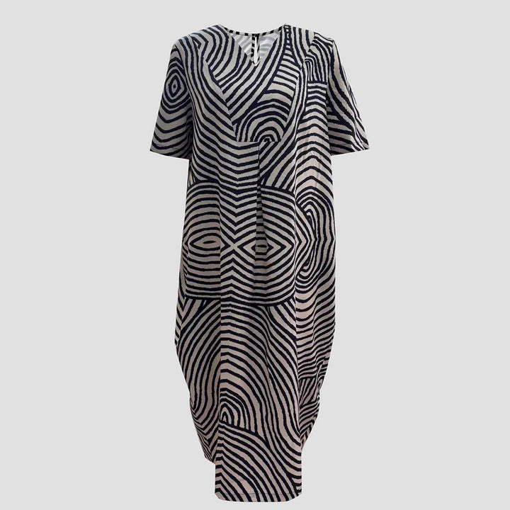 Damen Tunika-Kleid mit lässigem Streifenmuster und weit geschnittenem Design Drune