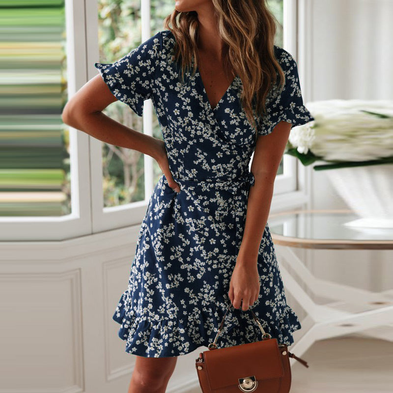 Damen Wickelkleid mit floralem Design und Rüschendetails Drune