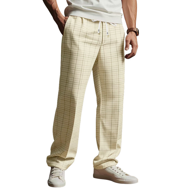 Herren entspannte Freizeithose mit verstellbarem Kordelzug und modernen Karodetails Drune
