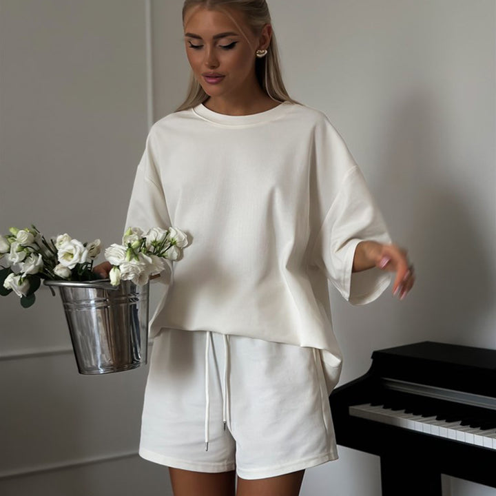 Damen Lässiges Zweiteiler-Set aus oversized T-Shirt und Shorts Drune