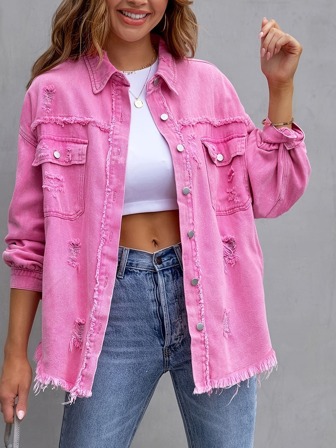 Damen Oversized Denimjacke im Vintage-Stil mit Fransen Drune