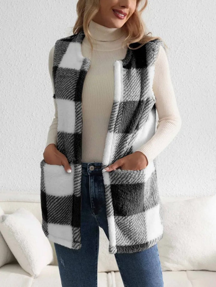 Damen Weicher Plaid-Weste mit seitlichen Taschen und gemütlichem Schnitt Drune