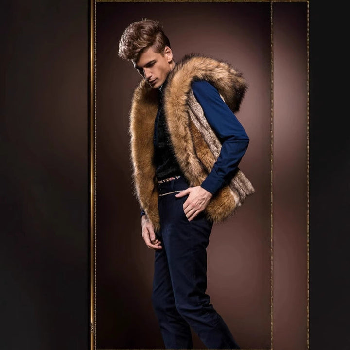 Herren Elegante Kunstpelz-Weste mit tiefem Kragen und luxuriösem Design Drune
