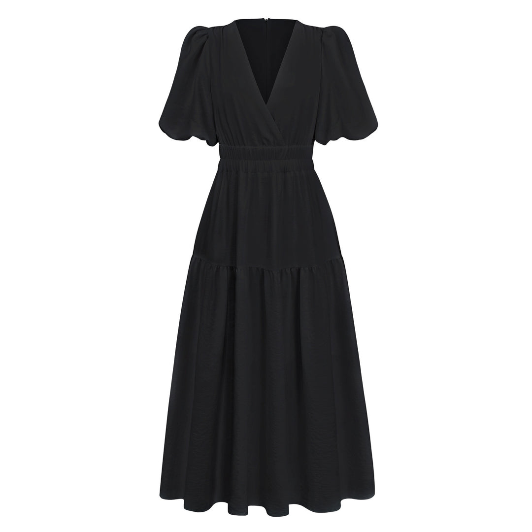 Damen Maxikleid mit puffärmeligem Design und elastischem Taillenzug Drune