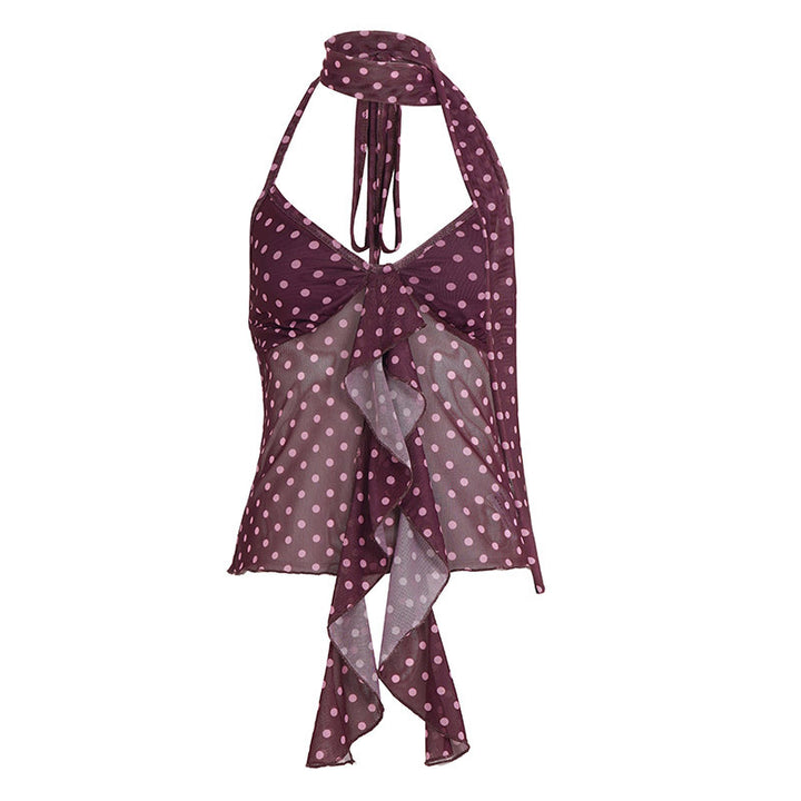 Damen luftiges Haltertop mit verspieltem Punkte-Design und Rüschendetails Drune
