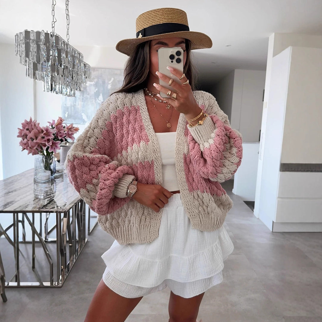 Damen lässiger Strickcardigan mit großem Zopfmuster und oversized Passform Drune