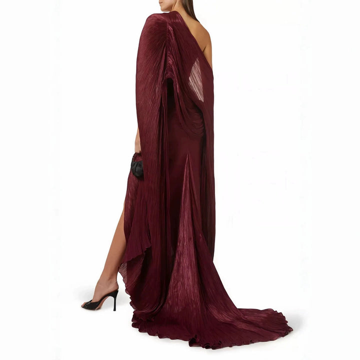 Damen Elegantes Maxi-Kleid mit asymmetrischem Schnitt und Plissierungen Drune
