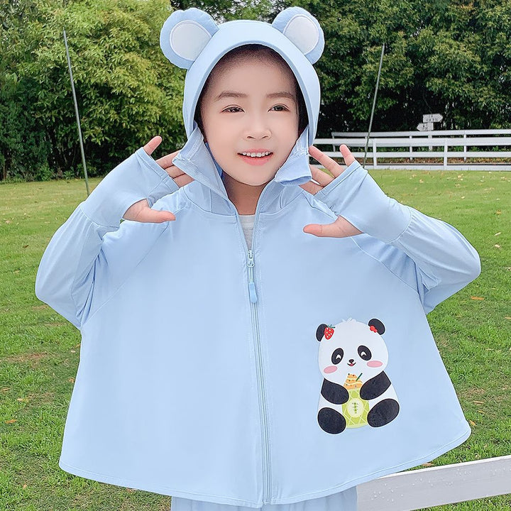 Unisex nan Kapuzenponcho für Kinder mit UV-Schutz, Ohrenkapuze und niedlichem Panda-Motiv  Drune