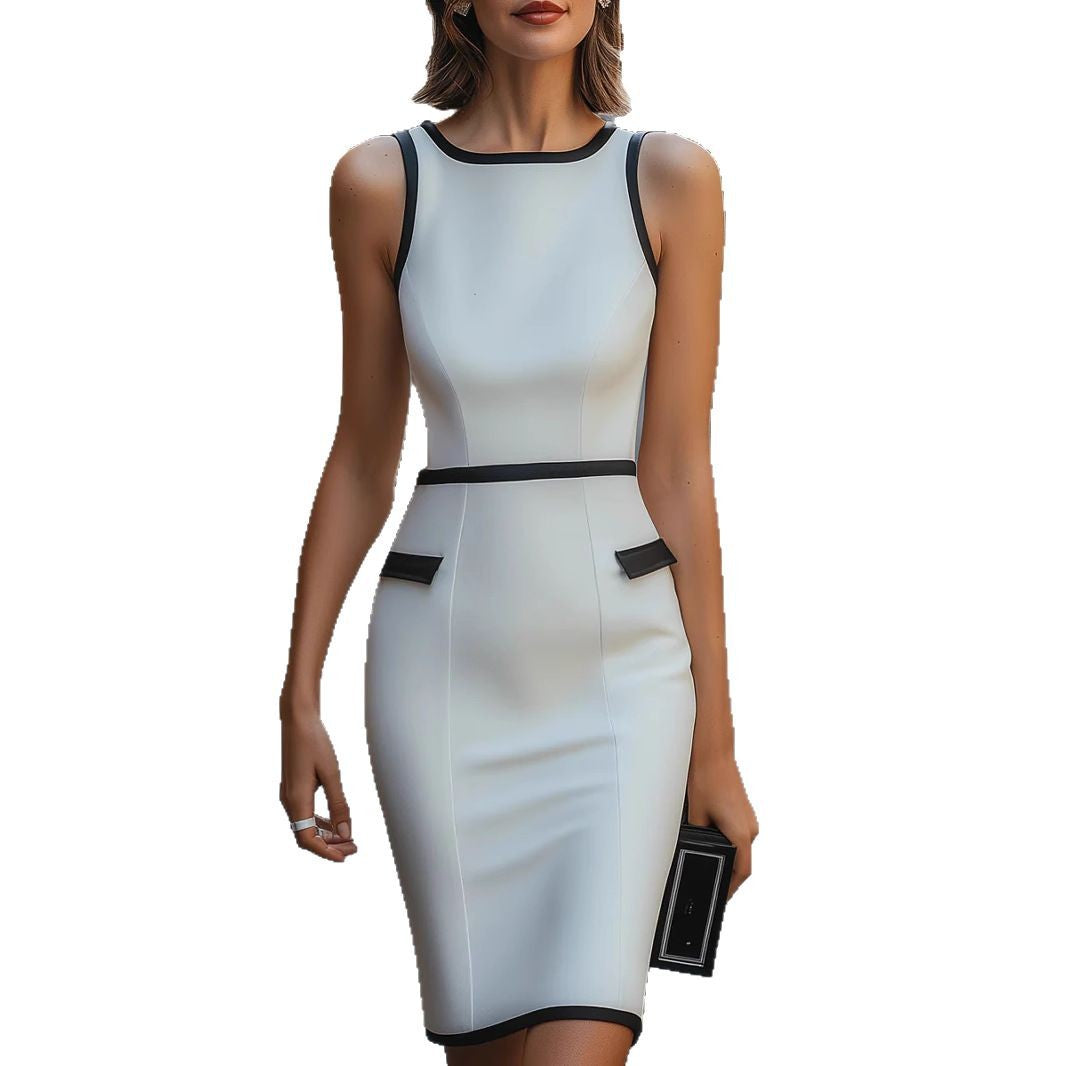 Damen Figurbetontes Businesskleid mit Kontrastdetails und schmalen Trägern Drune