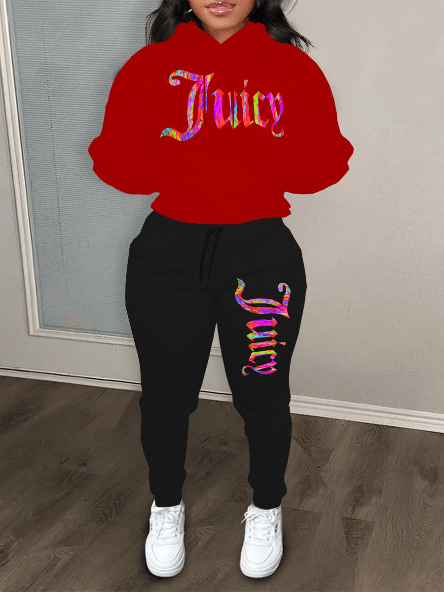 Damen sportliches Hoodie- und Jogginghose-Set mit einzigartigem grafischen Druck Drune