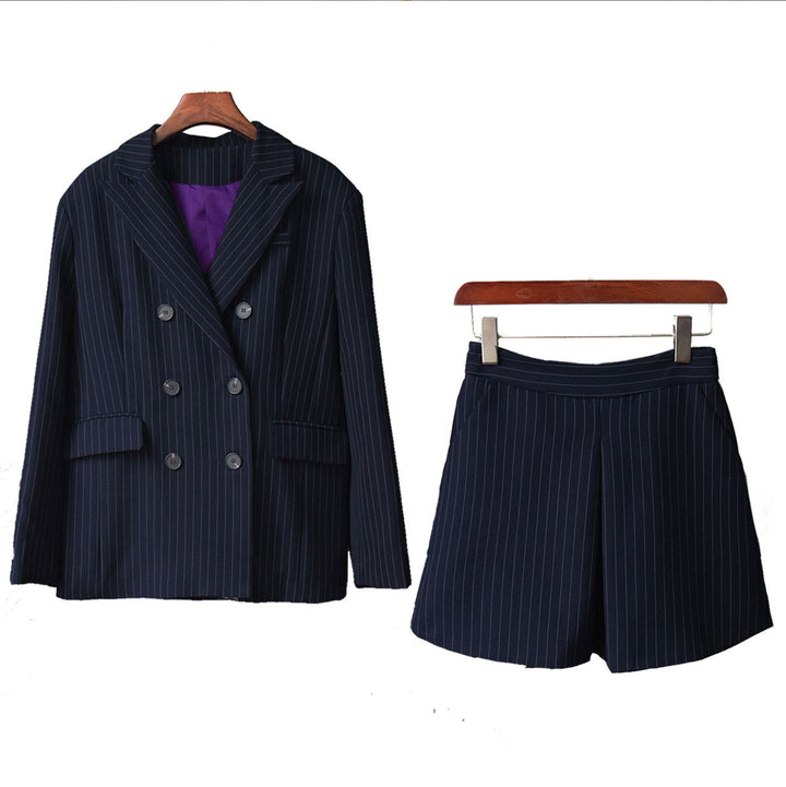 Damen modisches Blazer-Set mit schickem Streifenmuster und kurzen Hosen Drune