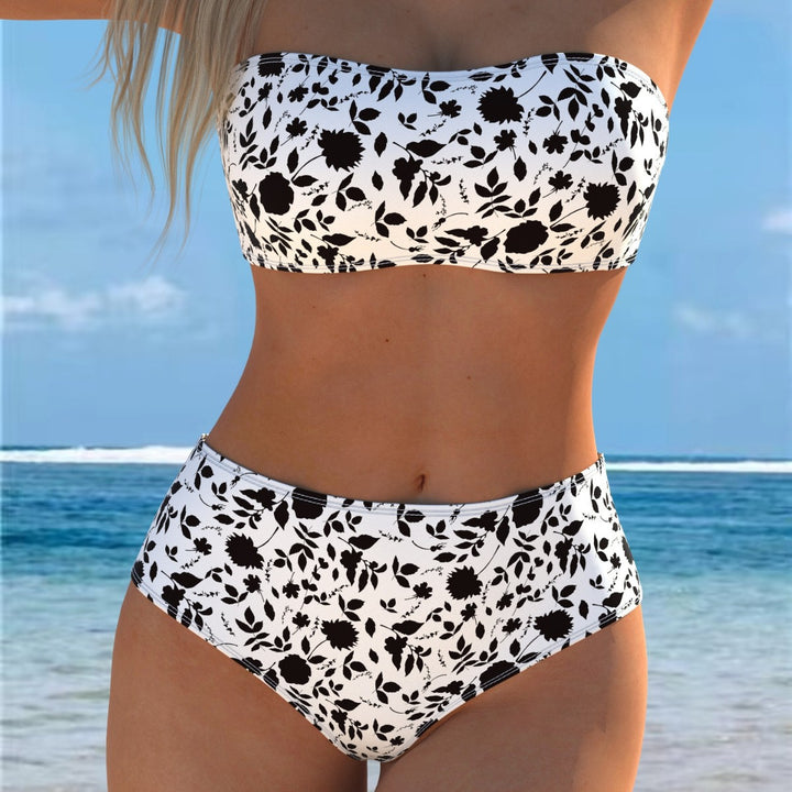 Damen Bikini-Set mit Bandeau-Oberteil und hohem Taillenbund Drune