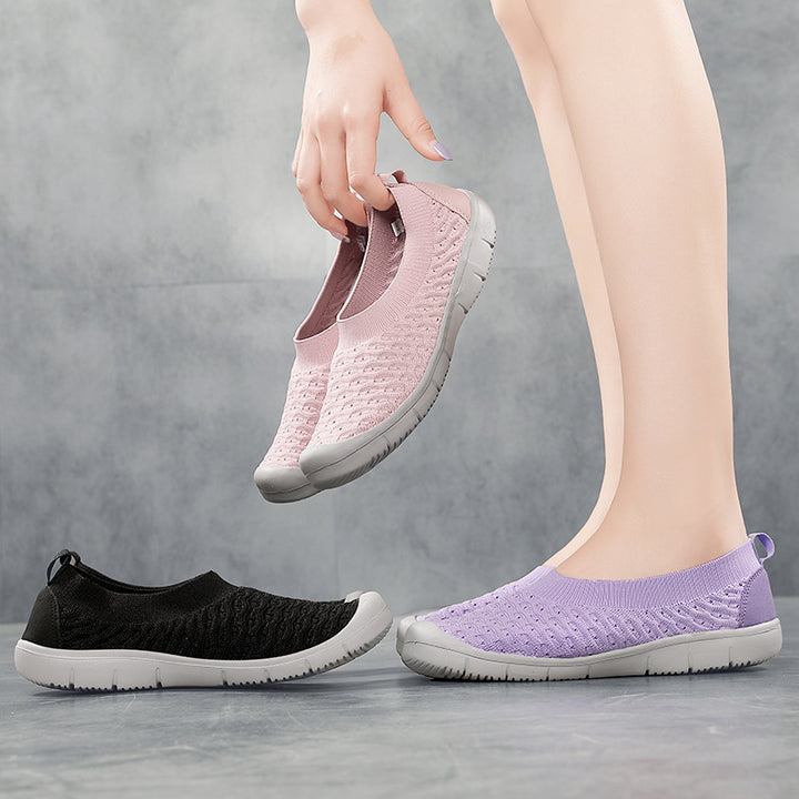 Damen nan atmungsaktiver Strick-Ballerina-Slipper mit verstärkter Zehenkappe elastischem Einstieg und flexibler Profilsohle Drune