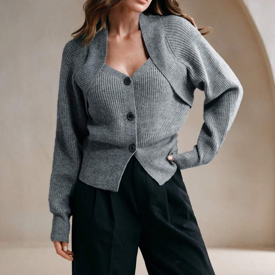 Damen Knöpfbare Strickjacke mit asymmetrischem Schnitt und weiten Ärmeln Drune