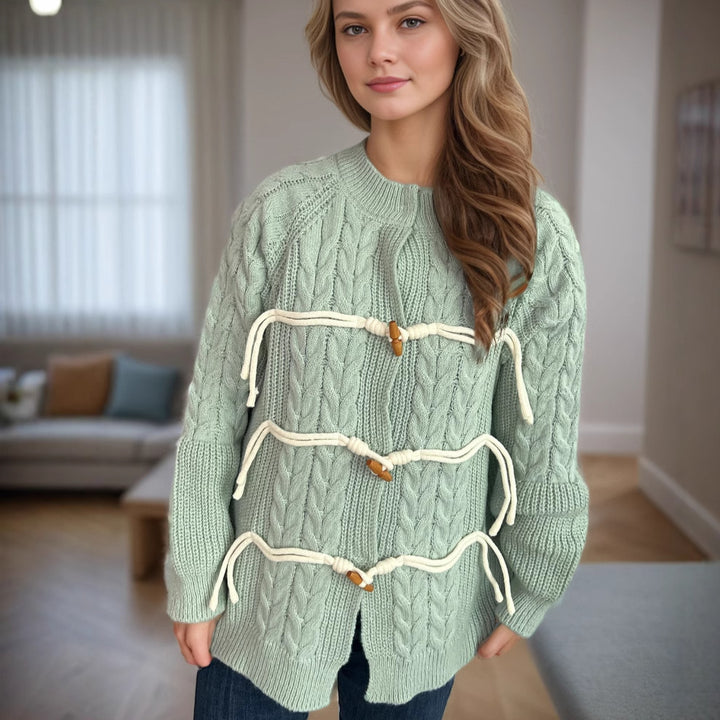 Damen Strickjacke mit innovativem Bindeband und Knopfdetails Drune