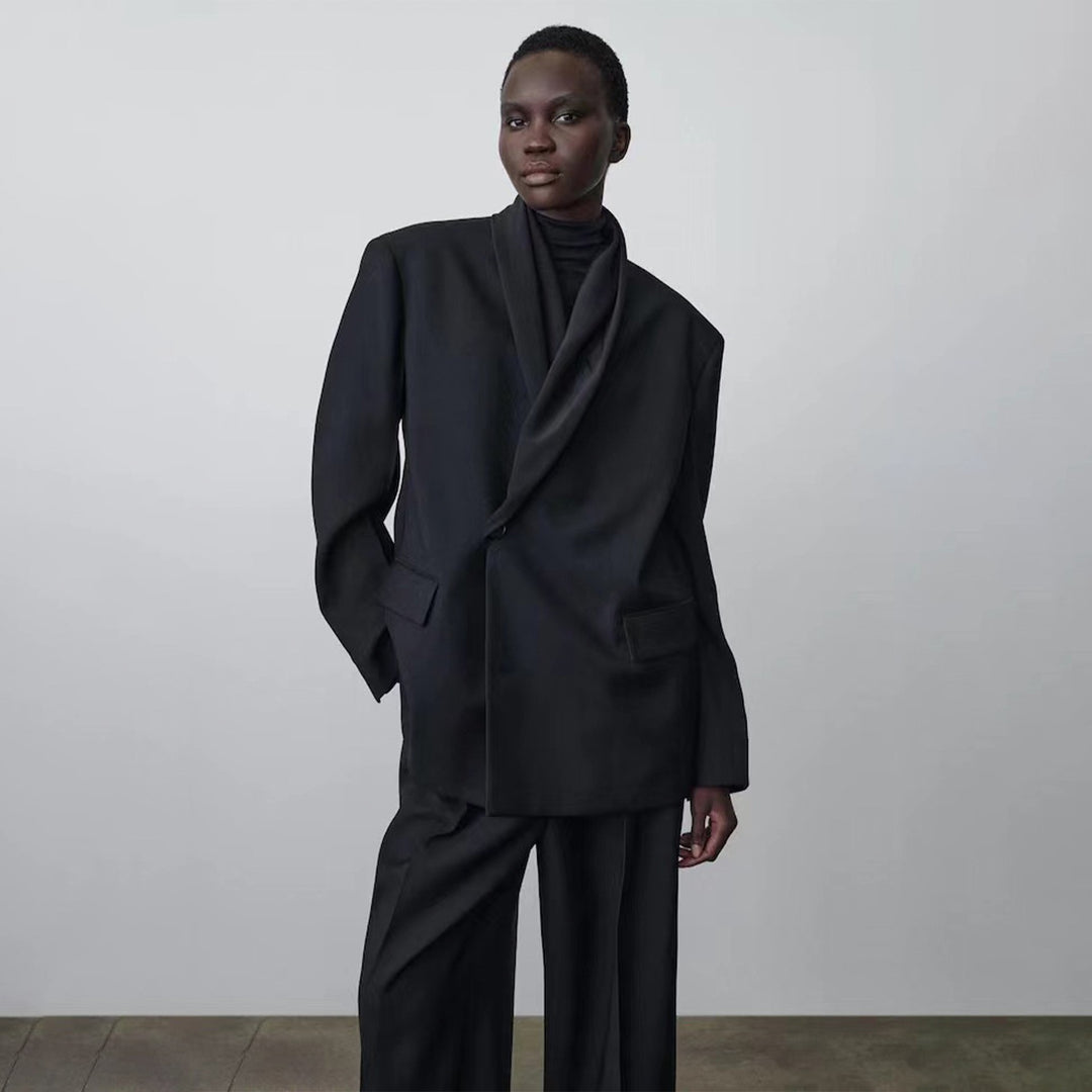 Damen Modischer Oversize-Blazer mit drapierter Vorderseite Drune