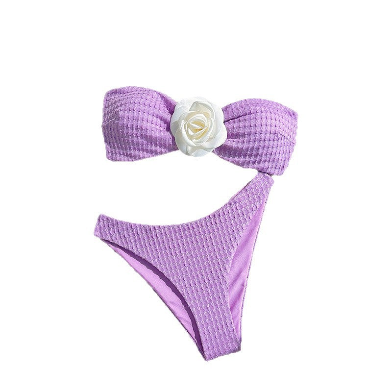 Damen Bandeau-Bikini-Set mit dekorativem Blumendetail Drune