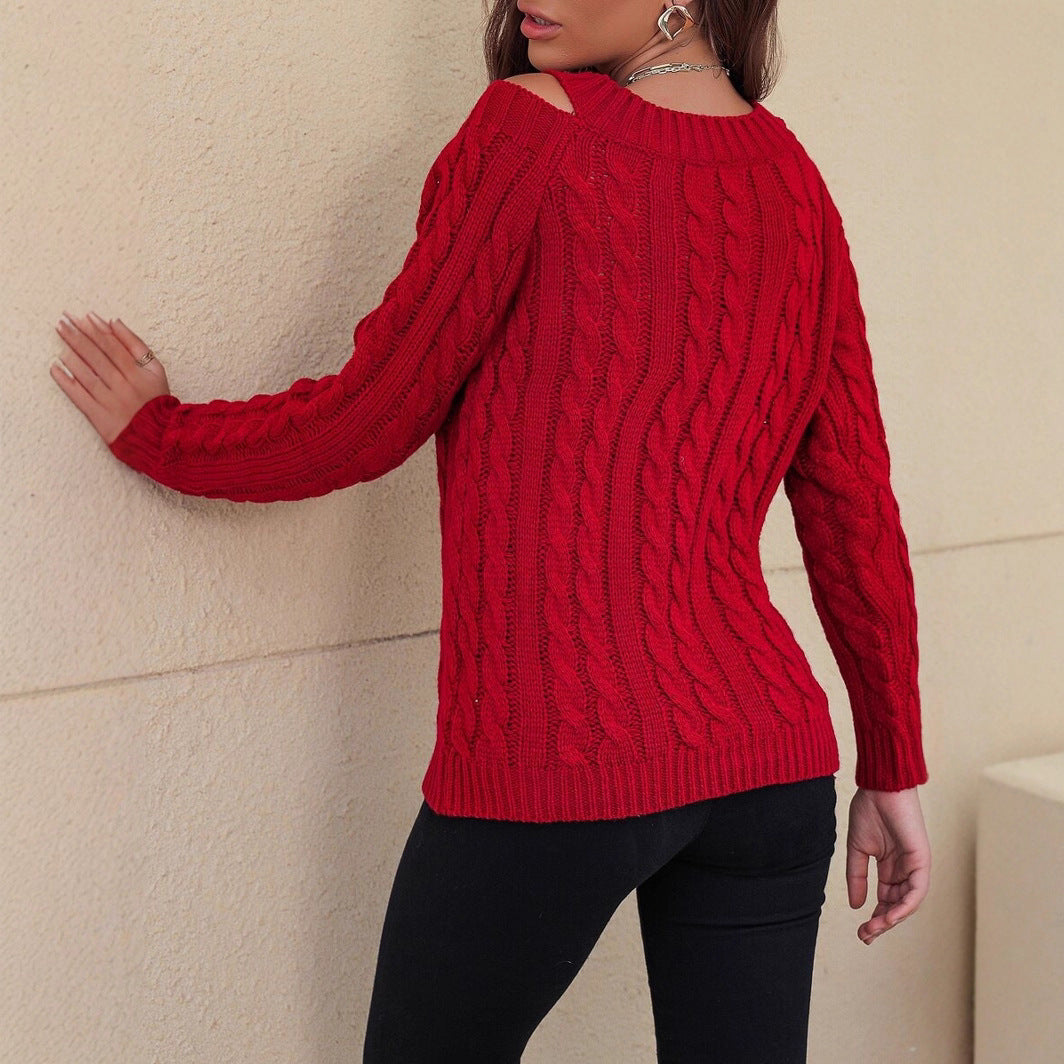 Damen Pullover mit Kalt-Schulter und strukturiertem Zopfmuster Drune