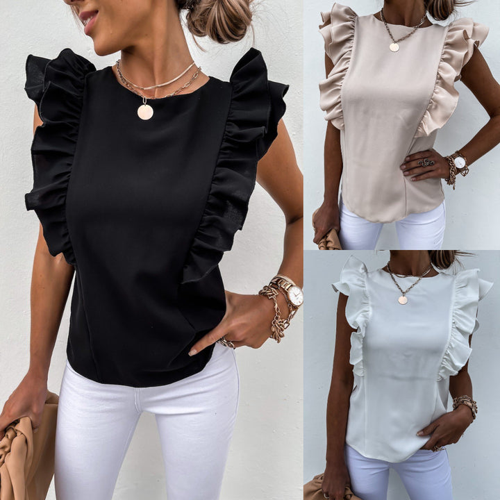 Damen elegante Bluse mit Rüschenärmel Drune
