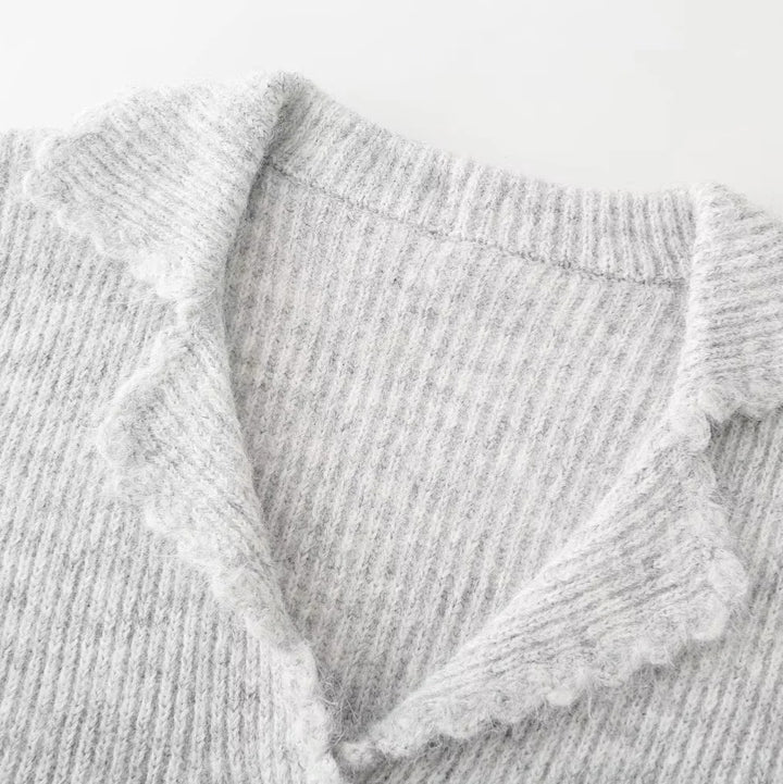 Damen modische Wohlfühl-Strickjacke mit elegantem Kragen und praktischen Taschen Drune