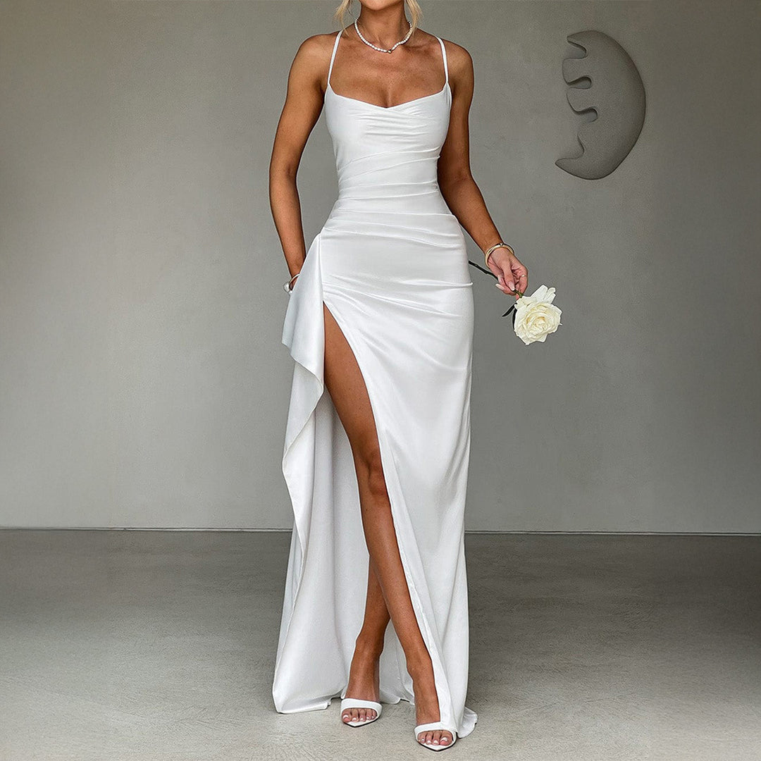 Damen Elegantes Wickelkleid mit hohem Schlitz und verführerischen Spaghettiträgern Drune