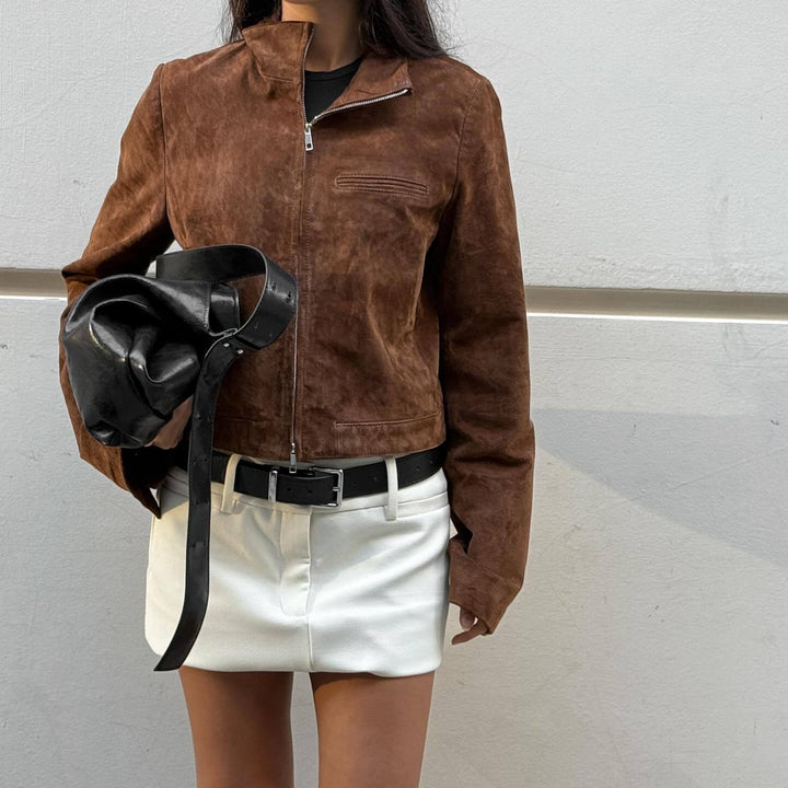 Damen Kunstlederjacke mit modernem Stehkragen und leichtem Schnitt Drune
