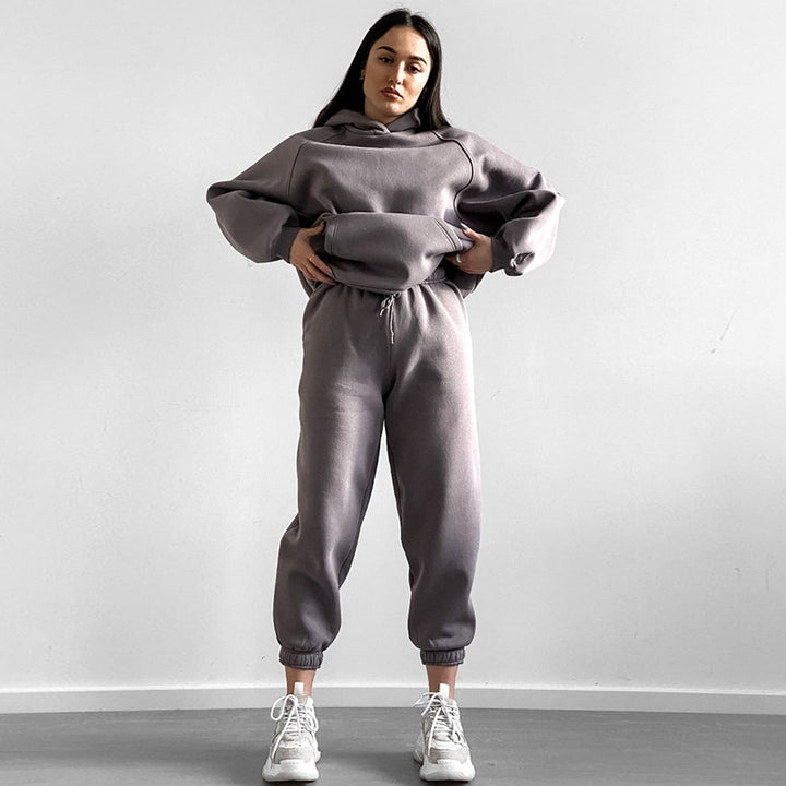 Damen lässiges Sweatset mit lockerer Passform und elastischem Bund Drune