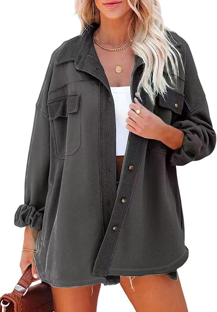 Damen lässige Oversized-Hemdjacke mit praktischen Taschen und modernem Schnitt Drune