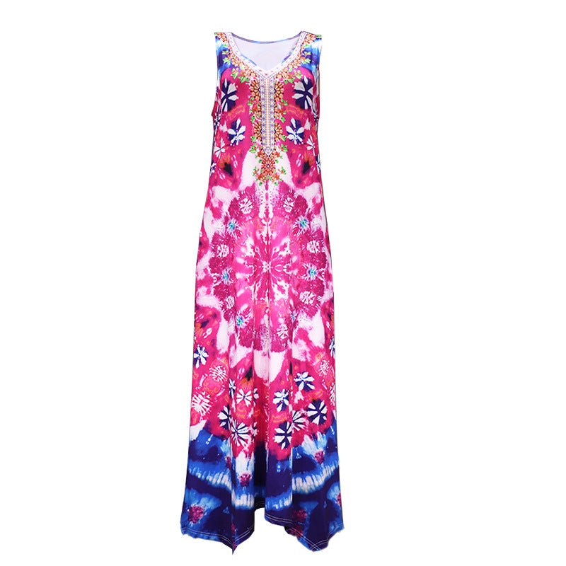 Damen Freizeit-Maxikleid mit buntem Batik-Design und eleganter Stickerei Drune