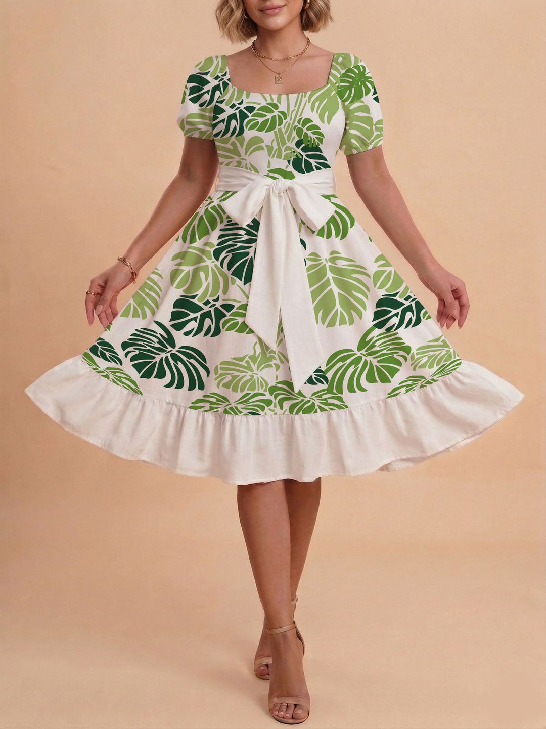 Damen Verspieltes Maxikleid mit Bärenmuster und taillierbarem Band Drune