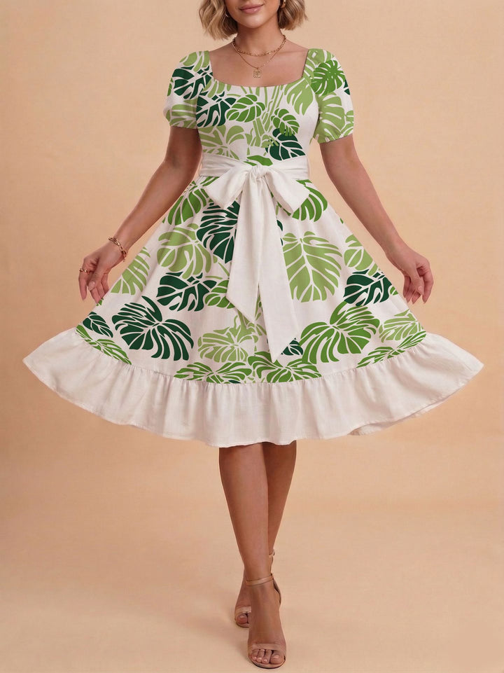 Damen Verspieltes Maxikleid mit Bärenmuster und taillierbarem Band Drune