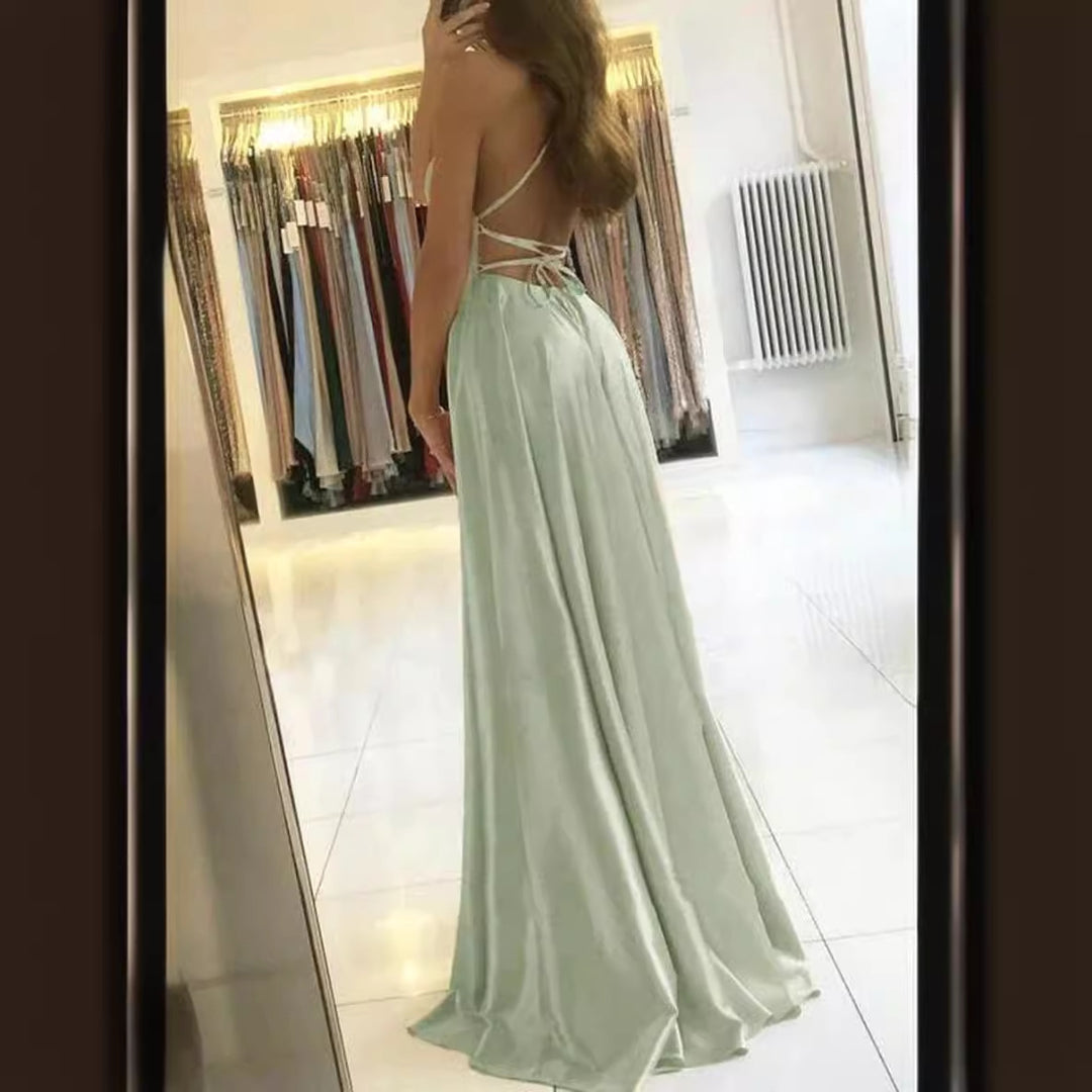 Drune | Damen Spaghetti Satin Prom Maxi Kleid