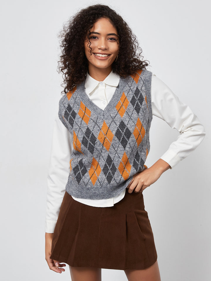Damen Grobstrick Weste mit elegantem Rautenmuster Drune