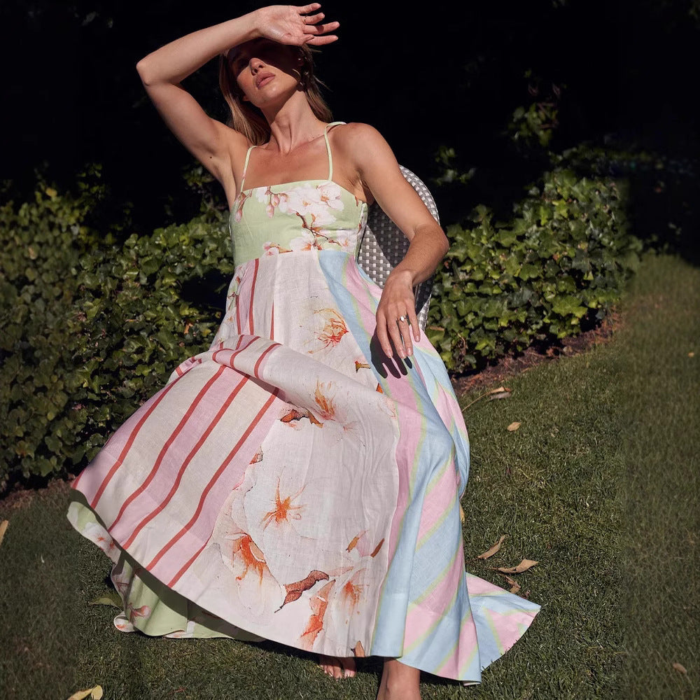 Damen Maxikleid mit floralem Design und verstellbaren Trägern Drune