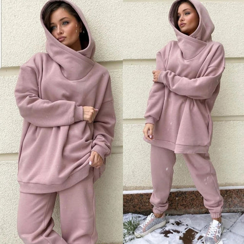 Damen nan Oversize-Hoodie-Set mit Schlauchkragen und thermogefütterter Jogginghose Drune