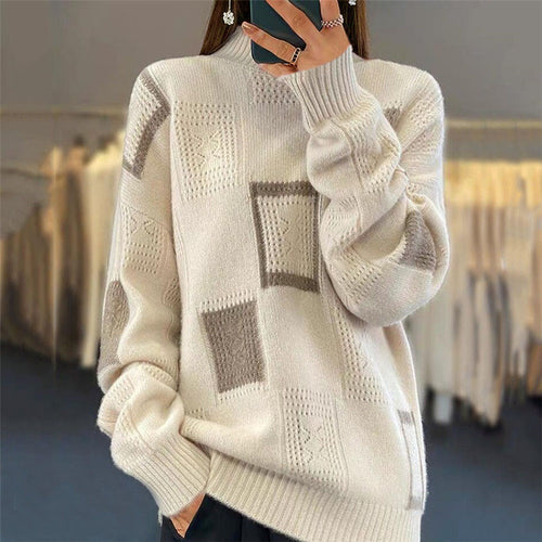 Damen Modischer Pullover mit strukturiertem Patchwork-Muster Drune